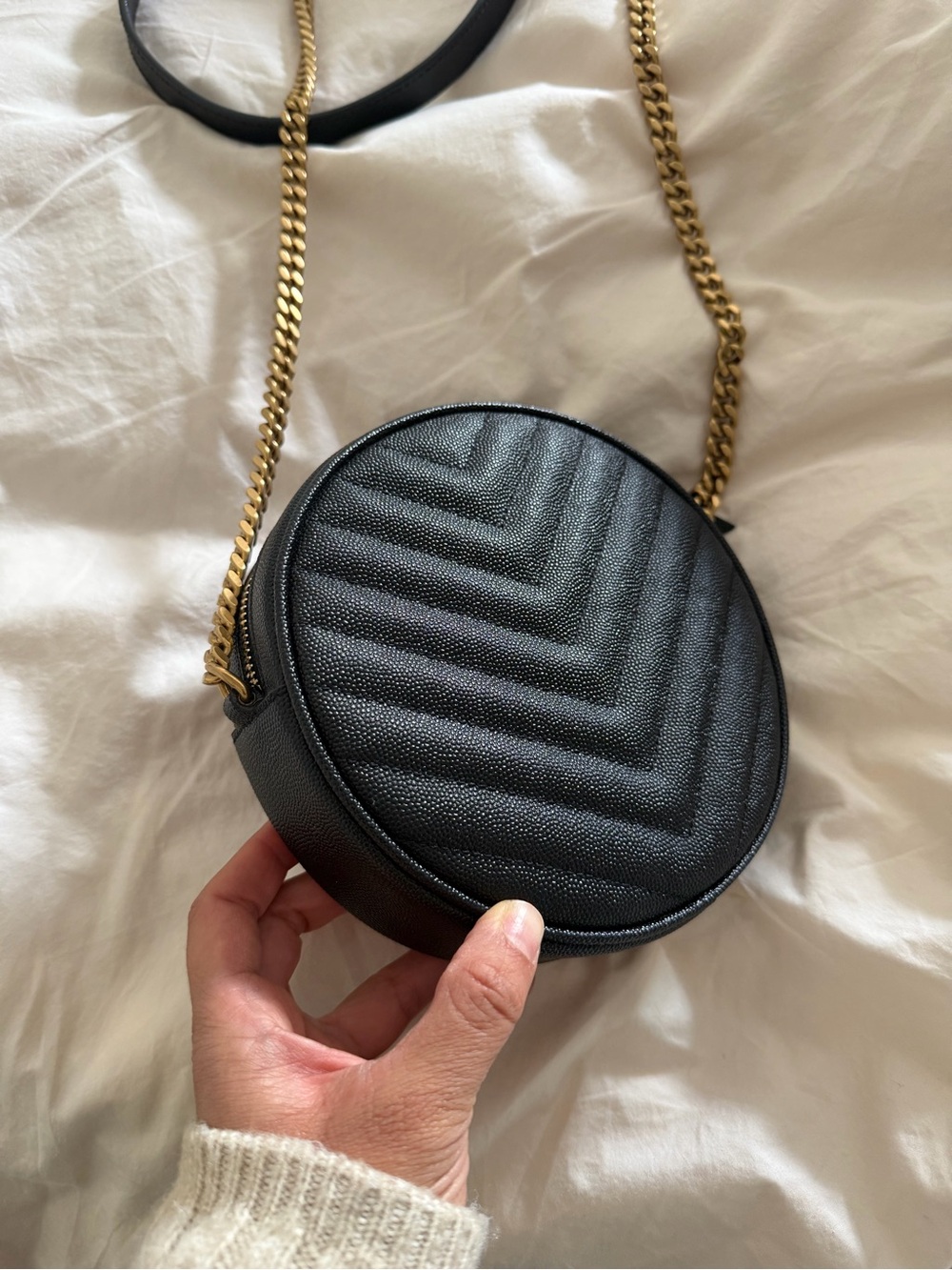 Saint Laurent Black Quilted Round Crossbody with Gold YSL Hardware - Picture 6 of 14
